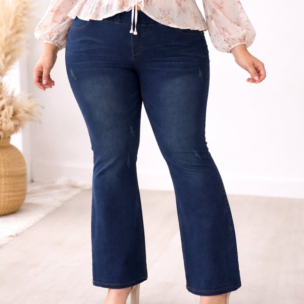 Comfy Dark Denim Jean Flare Jeggings